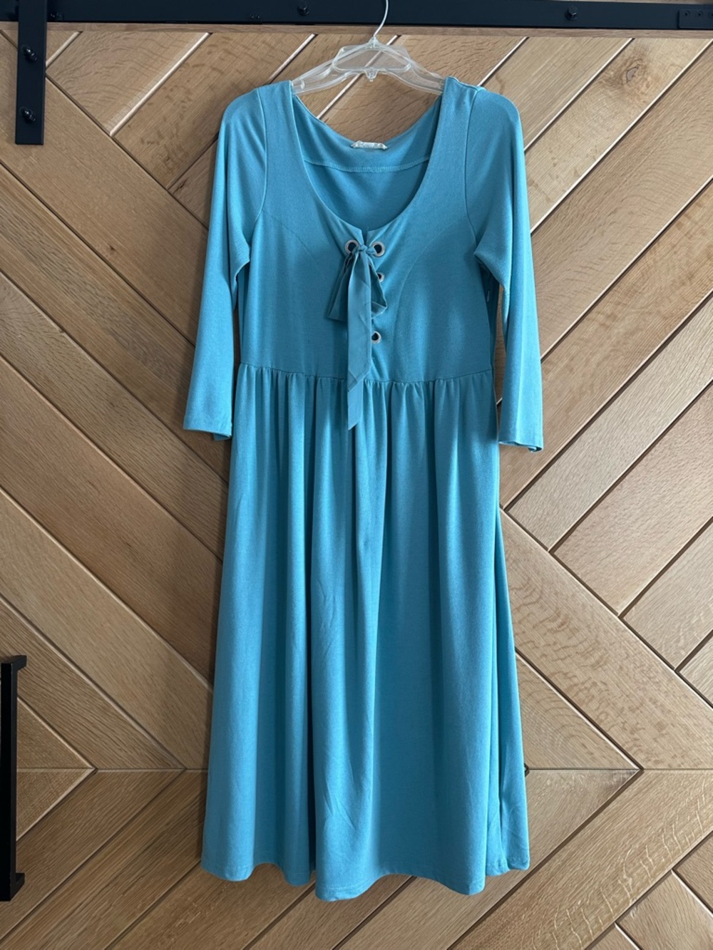 Teal Lace-Up Midi Dress